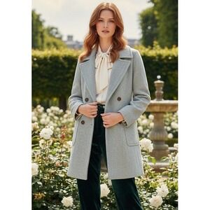 Vintage Karavan Womens Tweed Double Breasted Peacoat Floral Trim Cotton Sz S NWT